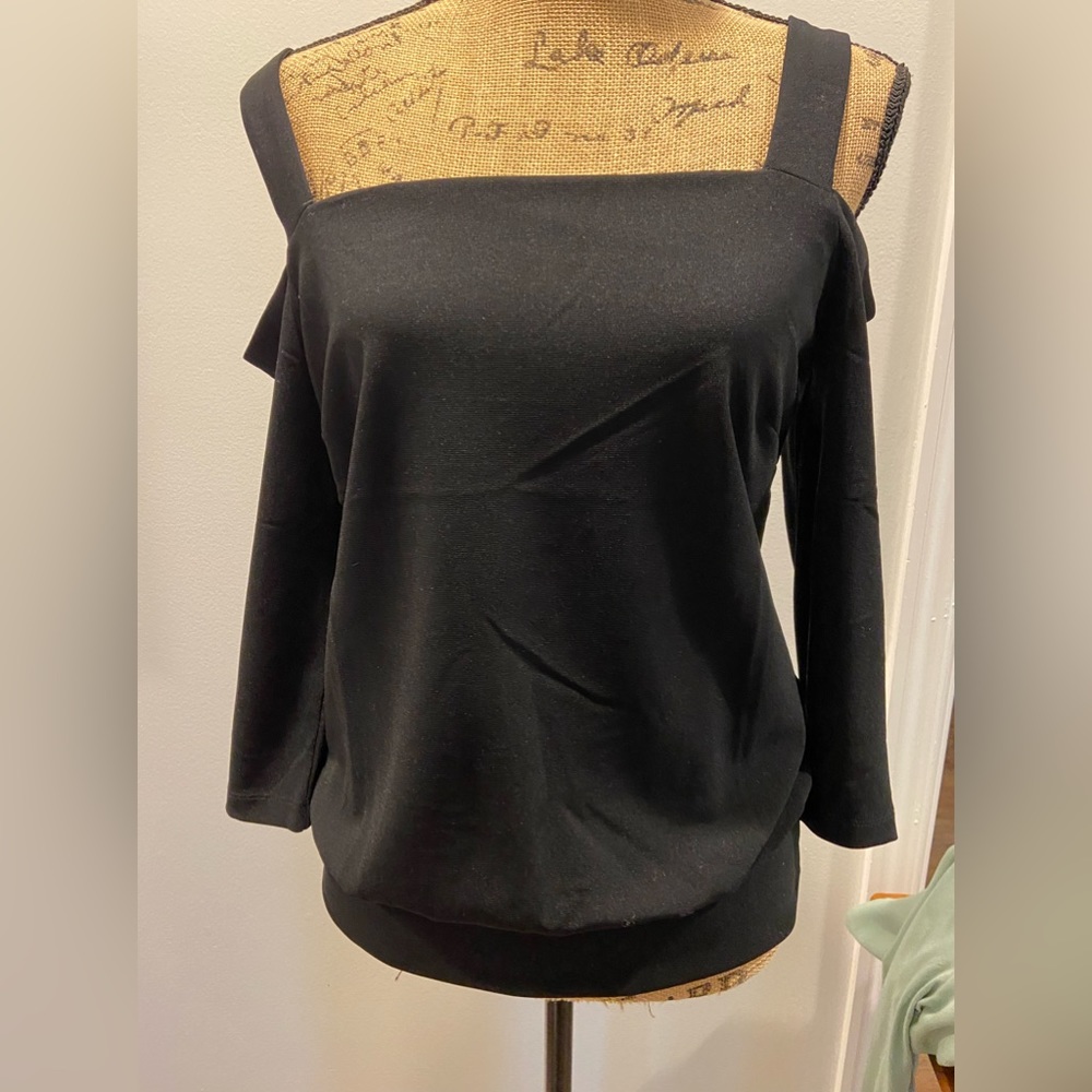 Boston Proper size small off the shoulder travel top in black.